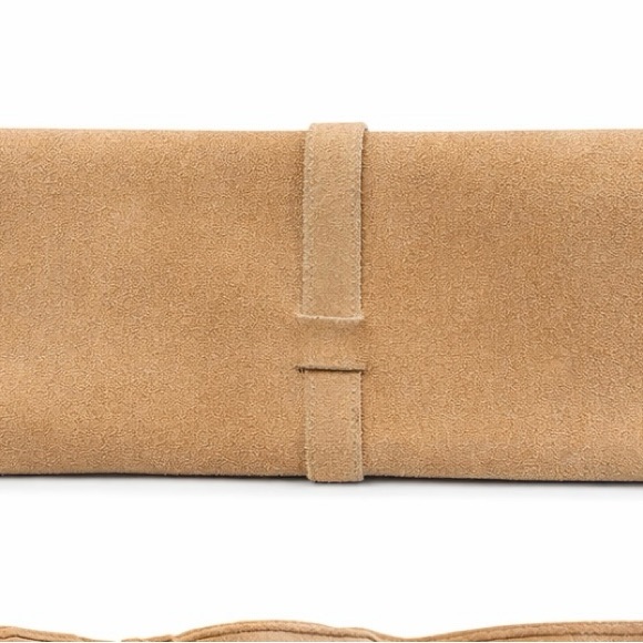 Tan Suede Travel Jewelry Pouch, Case Roll Organizer (Rings Bracelets earrings - Picture 2 of 6